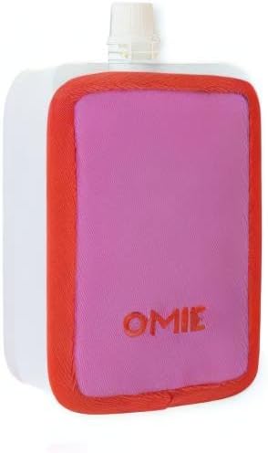 Omie OmieChill | Travel Food Pouch Cooler | Fits Standard 3.5-4 oz Food Pouches | 100% Nylon Sleeve with Freezable Pack (Pink)