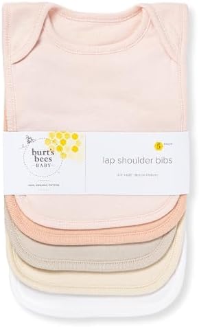 Burt’s Bees Baby Unisex Baby Bibs, Lap-Shoulder Drool Cloths, 100% Organic Cotton with Absorbent Terry Towel Backing Bibs
