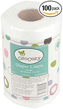 OsoCozy Flushable Diaper Liners Small 5 x 12 Inches Per Sheet, 100 Sheets Per Roll