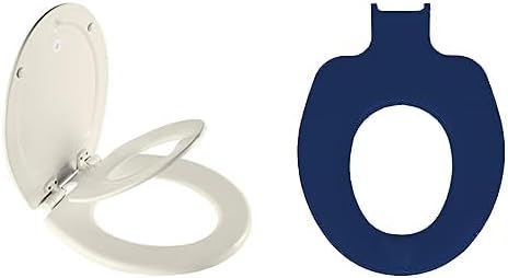Mayfair NextStep2 Toilet Seat - Slow-Close, Removable, Round, Biscuit with Blue Child Seat
