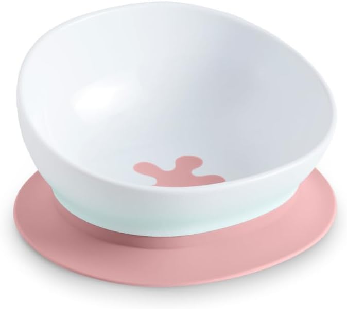 doddl 2-in-1 Baby & Toddler Suction Bowl with Removable Base, Converts to Non-Slip Self Feeding Dish, BPA & Toxin Free, Ergonomic High Back Oval Design, Dishwasher Safe, 6–48 Months (Dusky Rose)