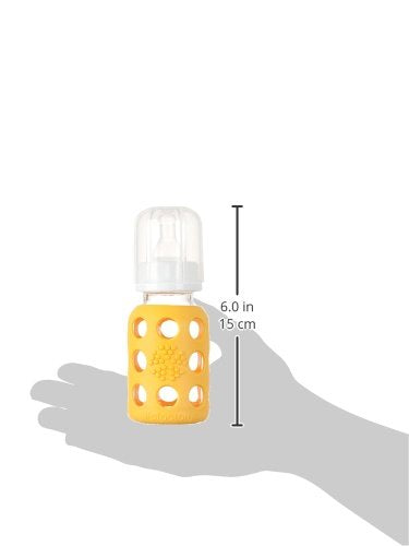 Lifefactory 4-Ounce BPA-Free Glass Baby Bottle with Protective Silicone Sleeve and Stage 1 Nipple, Yellow
