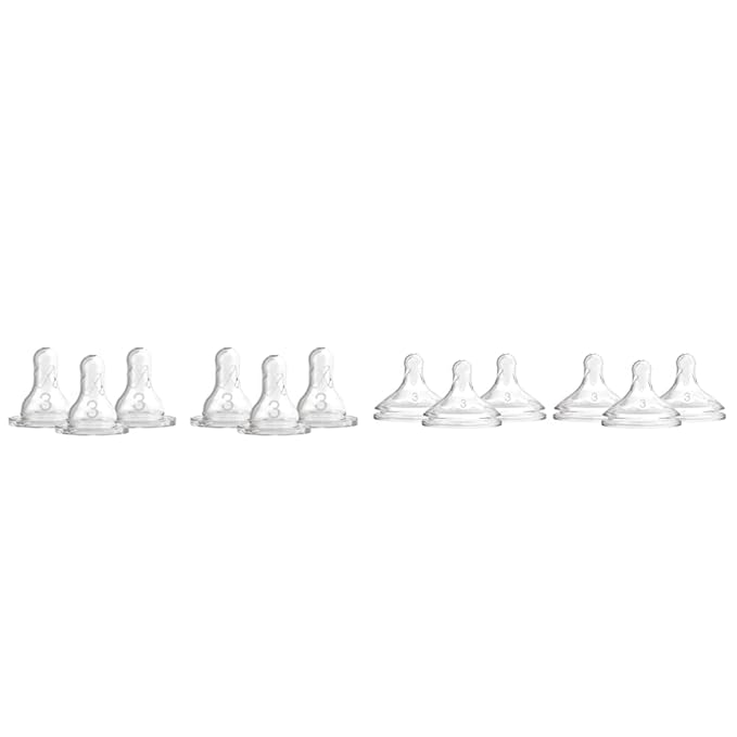 Dr. Brown's Natural Flow Level 3 Narrow and Wide-Neck Baby Bottle Silicone Nipples, Medium-Fast Flow, 6m+, 100% Silicone Bottle Nipples, 6 Pack