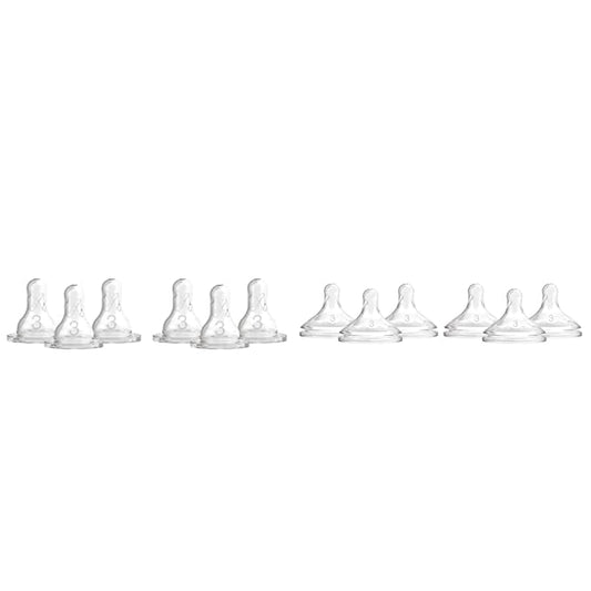 Dr. Brown's Natural Flow Level 3 Narrow and Wide-Neck Baby Bottle Silicone Nipples, Medium-Fast Flow, 6m+, 100% Silicone Bottle Nipples, 6 Pack