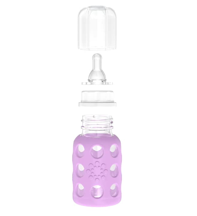 Lifefactory Glass Baby Bottle BPA Free | Protective Silicone Sleeve | 4 oz Pack of 2 | Lavender, Mint