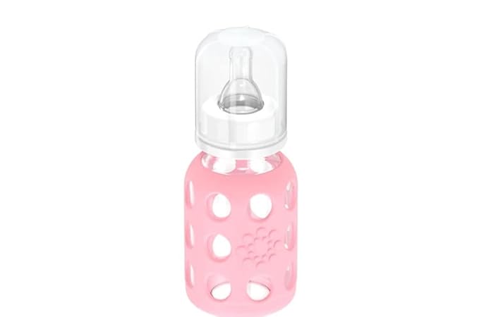 Lifefactory Glass Baby Bottle BPA Free | Protective Silicone Sleeve | 4 oz Pack of 3 | Pink