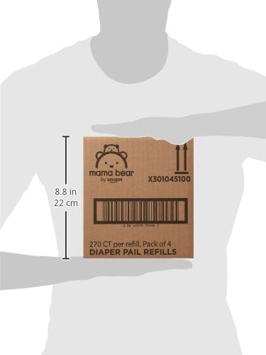 Amazon Brand - Mama Bear Diaper Pail Refills with Odor Control for Diaper Genie Pails, Unscented, 1080 Count (4 Packs of 270 Count)