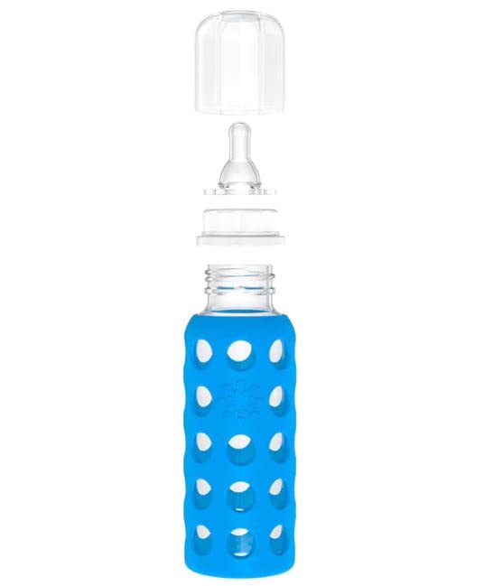 Lifefactory Glass Baby Bottle BPA Free | Protective Silicone Sleeve | 4 oz/9 oz Pack of 4 | Cobalt Blue, Cantaloupe