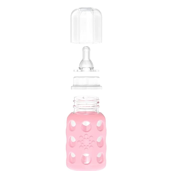 Lifefactory Glass Baby Bottle BPA Free | Protective Silicone Sleeve | 4 oz Pack of 3 | Pink