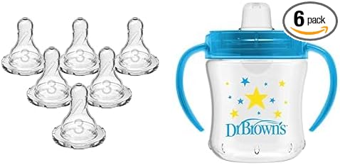 Dr. Brown's Original Nipple, Level 3 6m+, 6 Count & Transition Sippy Cup Soft Spout Blue - 6oz 6m+