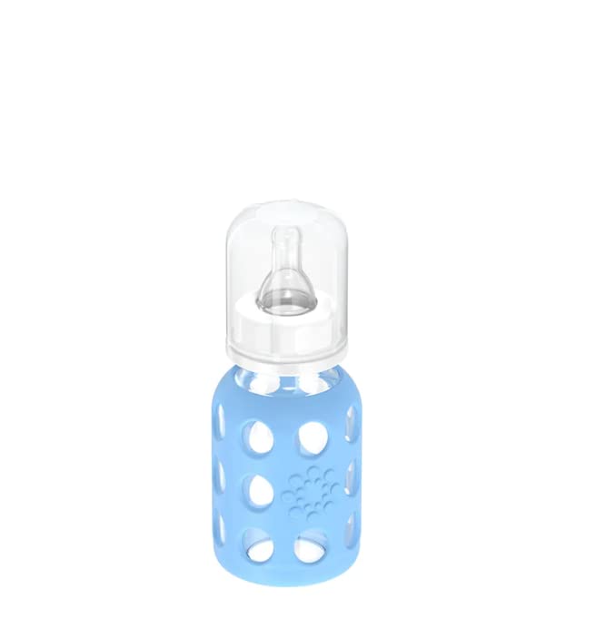 Lifefactory Glass Baby Bottle BPA Free | Protective Silicone Sleeve| 4 oz & 9 oz Pack of 4 | Cobalt & Sky Blue