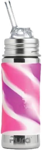 Pura Toddler to Kid Stainless Steel Straw Bottle - Plastic-Free, MadeSafe, Silicone Straw, Pink Swirl