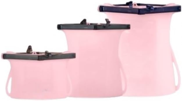 Reusable Silicone Stand-Up Food Storage Bags Set of 3 (33 Oz + 68 Oz + 101 Oz) Microwave Freezer Dishwasher Safe Bags (Pink Bundle (17oz + 33oz + 50oz), 17oz + 33oz + 50oz)
