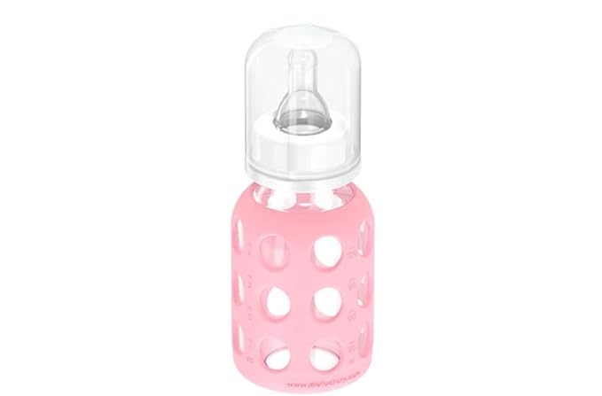 Lifefactory Glass Baby Bottle BPA Free | Protective Silicone Sleeve | 4 oz Pack of 3 | Pink