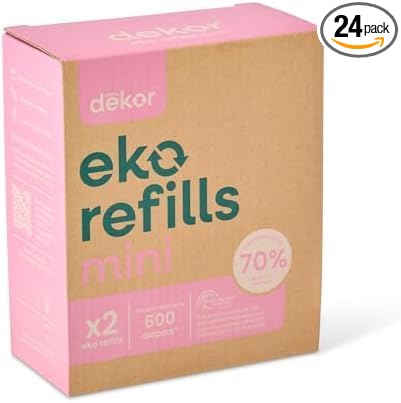 Diaper Dekor MINI Refills, 2 Count ONLY Eco-Friendly Diaper Pail Refills Made With 70% Recycled Materials Quicker, Easier & More Cost Effective than Trash Bags Unscented (Pack of 12)
