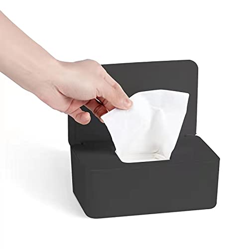 Baby Wipe Holder, Keeps Diaper Wipes Fresh, Easy Open & Close Wipe Container (Black)