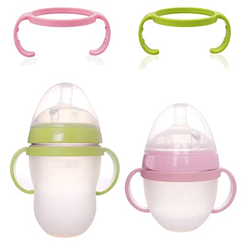 Bottle Handles Grip Compatible for Comotomo Baby Feeding Bottle (2 Count, Green & Pink)