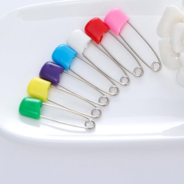 24Pcs Baby Diaper Pins Stainless Steel 2.0inch Plastic Head Baby Safety Pins for Nappy with Locking Closures