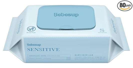 BEBESUP-Korea’s #1 Sensitive Baby Wipes -Hypoallergenic Water-based Unscented Alcohol-Free Extra-Thick Ｏrganic Superfood Extracts Plant- Based for sensitive skin Flip-Top (1 Pack)