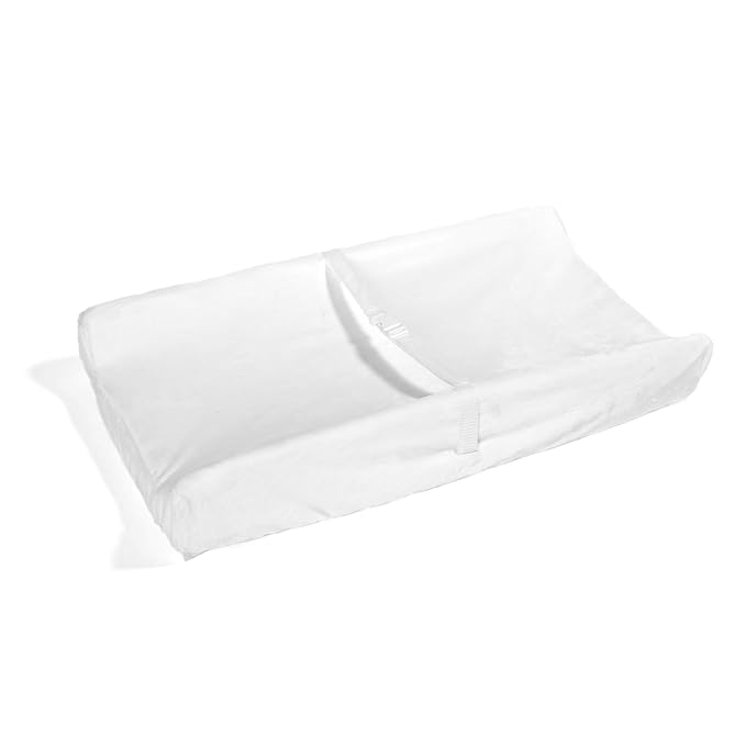 Badger Basket Waterproof Contoured Changing Table Pad for Babies – Non-Slip Base, Safety Strap, Removable Cover – White