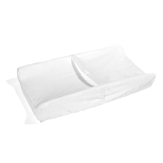 Badger Basket Waterproof Contoured Changing Table Pad for Babies – Non-Slip Base, Safety Strap, Removable Cover – White