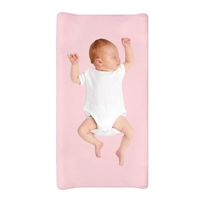 Cotton Changing Pad Cover,Unisex Diaper Change Table Sheet Ultra Soft Diaper Change Table Pad Cover Washable Changing Pad Sheets for Newborn,32in x 16in x 5in,Light Pink