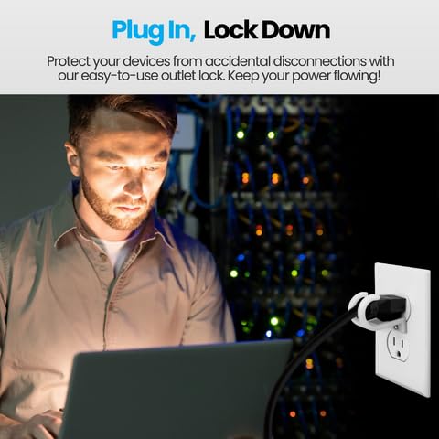 Lock Socket Adjustable Outlet Cover Lock - White | Anti-Theft, Child-Safe Plug Lock | Secures 2 or 3 Pronged Plug & Adaptors, Includes Security Screw & Allen Wrench | Secures Most Cords | Made in USA
