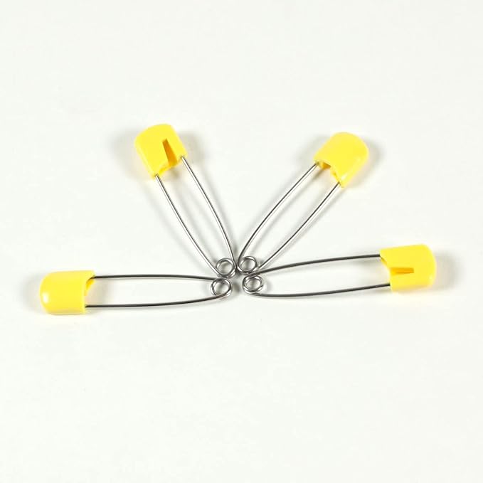 OsoCozy Cloth Diaper Nappy Pins 100 Packs - 100 Stainless Steel Safety Pins with Locking Plastic Heads. Durable, Safe and Cute 2.2 Inches Long (Yellow)