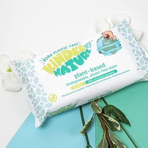 Kinder by Nature Plant Based Baby Wipes - 100% Biodegradable & Compostable, 224 Count (4 Packs of 56) - 99% Plant-Based Ingredients, Plastic-Free Wipes