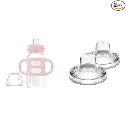 Dr. Brown's Milestones Wide-Neck Sippy Spout Bottle with 100% Silicone Handles & Options+ Wide-Neck Baby Bottle Sippy Spout, 2Count