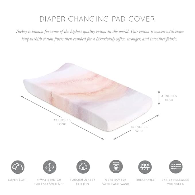 Oilo Changing Pad Cover, Breathable Organic Cotton Fitted Jersey, 300 Thread Count, Machine Washable, Fits Standard Changing Pads (32" x 16"), Girl, Boy, & Neutral Nursery Design, Sandstone