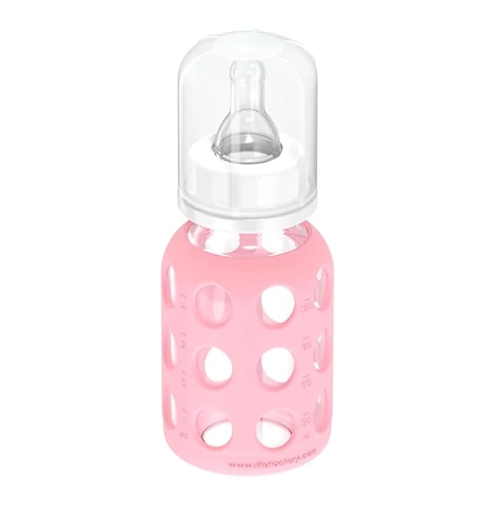 Lifefactory Glass Baby Bottle with Silicone Sleeve 4 Ounce - 2 Pack - Pink