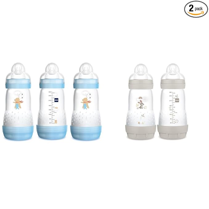 MAM Easy Start Anti-Colic Bottle 9 oz (3-Count), Baby Essentials & Easy Start Matte Anti-Colic Baby Bottles, 9 oz (2 Count), Medium Flow Nipples, Unisex Baby,2 Count (Pack of 1)