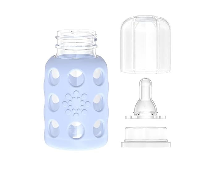 Lifefactory Glass Baby Bottle BPA Free | Protective Silicone Sleeve | 4 oz Pack of 2 | Blanket
