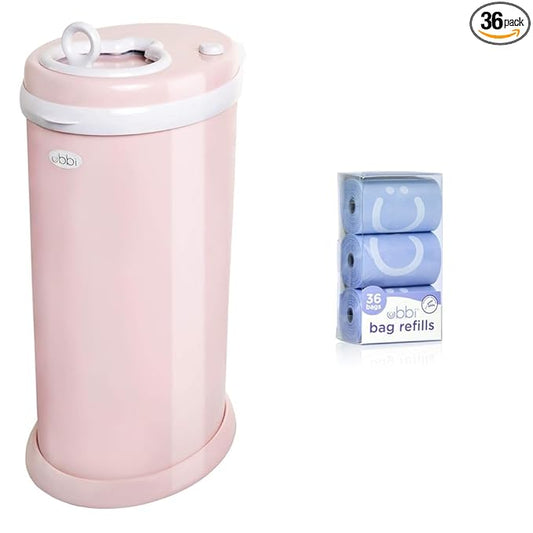 Ubbi Steel Odor Locking, No Special Bag Required, Money Saving, Modern Design & On-The-Go Refill Bags, Lavender Scented, Value Pack of 36, Baby On The Go Diapering Essentials