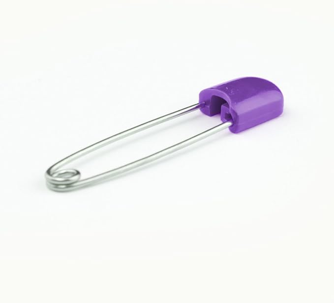 OsoCozy Cloth Diaper Nappy Pins 4 Packs - 4 Stainless Steel Safety Pins with Locking Plastic Heads. Durable, Safe and Cute 2.2 Inches Long (Purple)