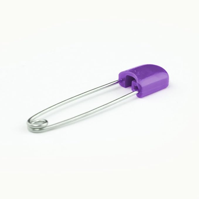 OsoCozy Cloth Diaper Nappy Pins 100 Packs - 100 Stainless Steel Safety Pins with Locking Plastic Heads. Durable, Safe and Cute 2.2 Inches Long (Purple)