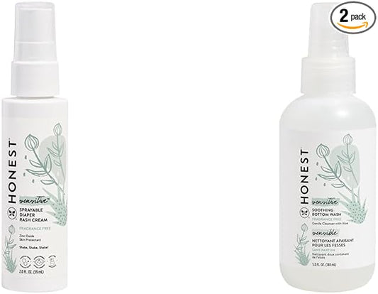 The Honest Company Diaper Rash Cream Spray + Soothing Baby Bottom Wash Bundle | Hypoallergenic, Naturally Derived, Non-Irritating, Cruelty Free | 2 fl oz, 5 fl oz