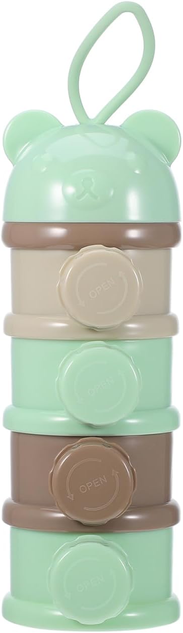 Formula Dispenser: 4 Compartments Stackable Formula Container for Travel - Portable Baby Milk Powder & Snack Storage Box, Light Green Leak Proof