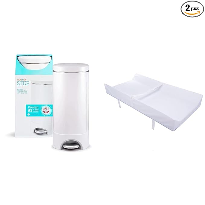 Munchkin® Step Diaper Pail Powered by Arm & Hammer, #1 in Odor Control & Secure Grip™ Contoured Baby Diaper Changing Pad for Dresser, Waterproof, 16" x 31"