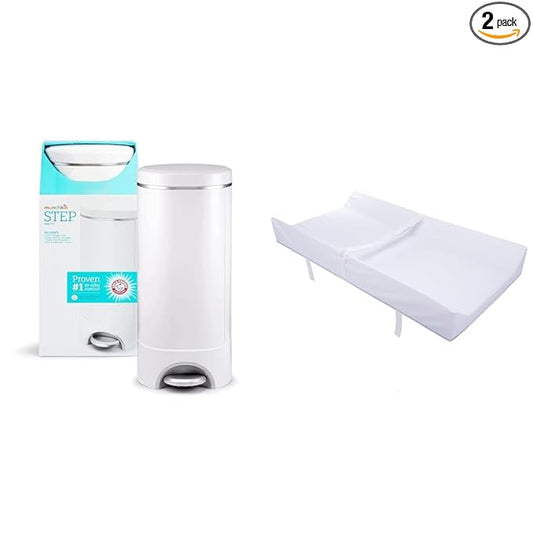 Munchkin® Step Diaper Pail Powered by Arm & Hammer, #1 in Odor Control & Secure Grip™ Contoured Baby Diaper Changing Pad for Dresser, Waterproof, 16" x 31"