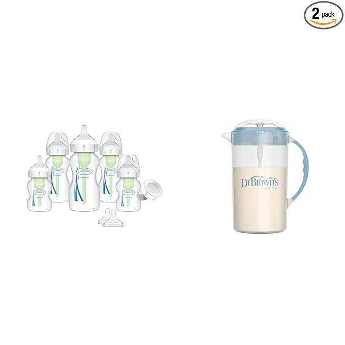 Dr. Brown's Anti-Colic Options+ Wide-Neck Baby Bottle Set with Formula Mixing Pitcher