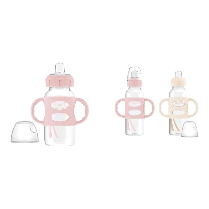 Dr. Brown's Milestones Wide-Neck Sippy Spout Bottle with 100% Silicone Handles & Milestones Narrow Sippy Spout Bottle with 100% Silicone Handles