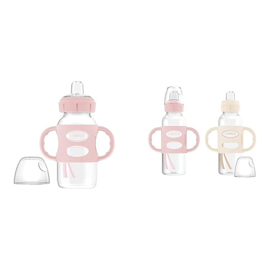 Dr. Brown's Milestones Wide-Neck Sippy Spout Bottle with 100% Silicone Handles & Milestones Narrow Sippy Spout Bottle with 100% Silicone Handles
