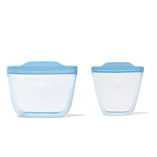 OXO Tot Silicone Reusable Bags – 2 Piece Cup and Snack Set - Dusk