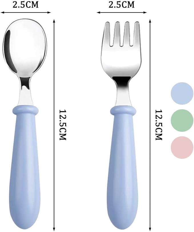 Pimoys 6 Pieces Toddler Spoons Baby Spoons for Self-Feeding, Stainless Steel Kids Spoons with Round Handle Metal Toddler Utensils Children's Silverware Set BPA Free, Dishwasher Safe