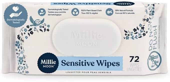 Millie Moon Sensitive Wipes (216 Count)-3 Packs of 72 Wipes(1Box)