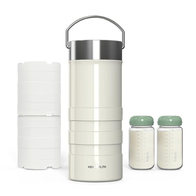 22oz Premium Stainless Steel Breast Milk Cooler, 360° Cooling Gel Ring, 24-Hour Cold Storage, 2 BPA-Free 11oz Bottles, Leak-Proof, Designed for Working Moms and Full-Day Outings