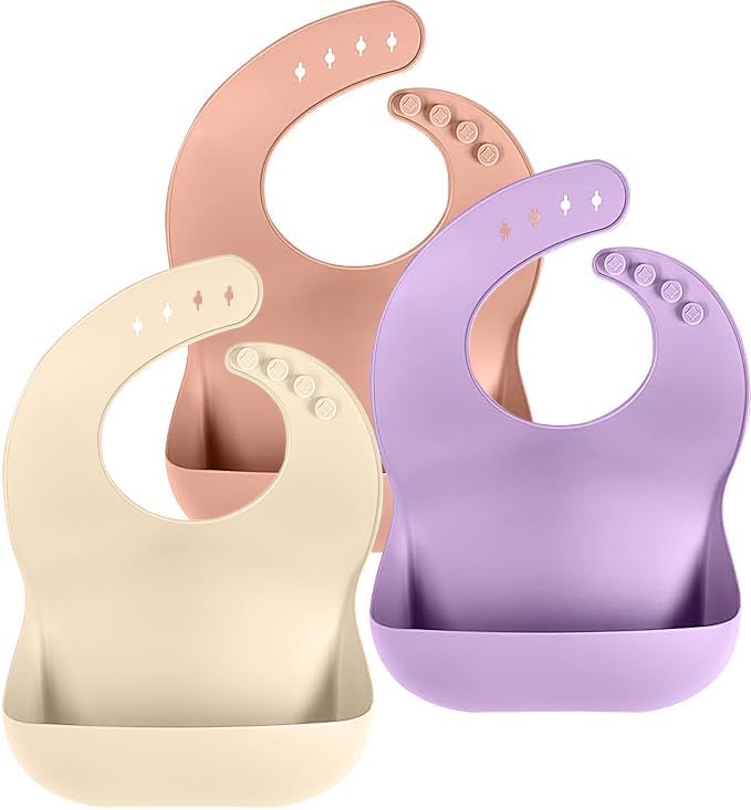 Cuddle Campus Set of 3 Silicone Bibs for Babies & Toddlers,Soft Adjustable Bibs with Pocket Food Catcher for Baby Girl,Boy