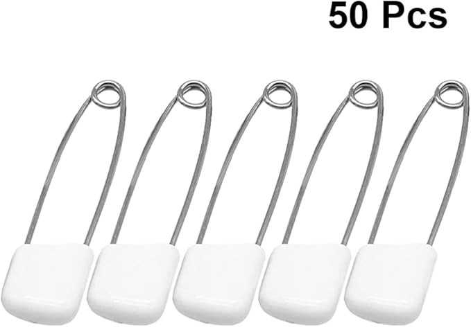 Milisten Breadhead Pins 50 Pcs Plastic Head Safety Diaper Pins 2.16 Inch Fasteners for Baby Cloth Diapers and Crafts